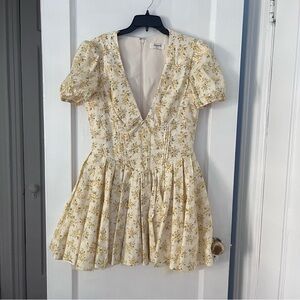 House of CB Imani Floral Minidress, yellow plus size cup, size L+ regular length